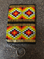 Guatemalan handcrafted glass beadwork change purse with key ring. 4” x 3” SALE!!!
