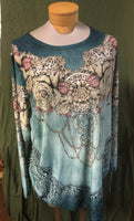 Andre style printed one size blouse with flowers printed on front.  $4.98 after discount