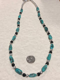 Genuine Turquoise with Genuine Black Onyx and sterling silver necklace in a 15” length. SR121