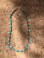 Genuine Campitos Turquoise and Spiney Oyster Shell necklace with sterling silver clasp.  AS503. 24”