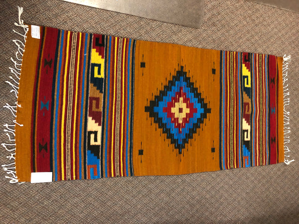 Zapotec handwoven wool rug in a 30” x 60” size.  #0013