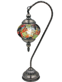 Mosaic glass inlay lamp with glass globe in goose neck style.