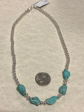 Genuine Campitos Turquoise nuggets in a matte finish, natural color with sterling silver 4mm beads.  15”.   SR122