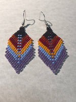 Guatemalan handcrafted glass seed bead feather earrings
