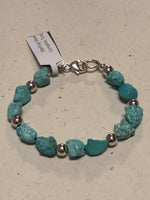 Handcrafted Bracelet in Sterling silver and genuine natural color turquoise from Campitos.  7.5”BRAC4