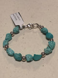 Handcrafted Bracelet in Sterling silver and genuine natural color turquoise from Campitos.  7.5”BRAC4