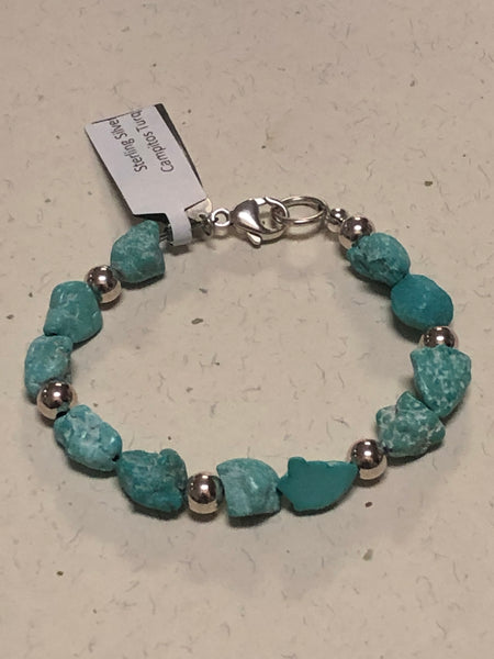 Handcrafted Bracelet in Sterling silver and genuine natural color turquoise from Campitos.  7.5”BRAC4 FREE SHIPPING IN THE CONTINENTAL USA.