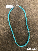 Genuine Turquoise and sterling silver adjustable length choker necklace. (14” to 16”)   SR137 FREE SHIPPING IN THE CONTINENTAL USA.