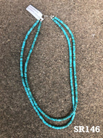Genuine Turquoise two strand necklace in 18” and sterling silver.  SR146