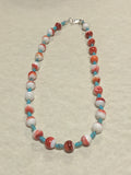 Spiney Oyster Shell beads with Kingman Turquoise and sterling silver necklace.  JK-46. 15.5 “ long.
