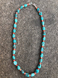 Genuine Campitos Turquoise and Spiney Oyster Shell necklace with sterling silver clasp.  AS503. 24”