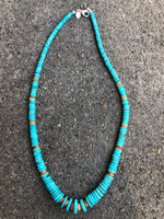 Natural Turquoise and Spiney Oyster Shell necklace with sterling silver clasp.