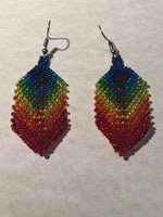 Guatemalan handcrafted glass seed beads earrings in feather designs.
