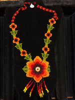 Orange and green hand beaded floral necklace
