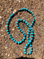 Persian style natural turquoise necklace, 27”, sterling silver beads. A.S.  PER02 FREE SHIPPING IN THE CONTINENTAL USA.
