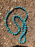 Persian style natural turquoise necklace, 27”, sterling silver beads. A.S.  PER02 FREE SHIPPING IN THE CONTINENTAL USA.