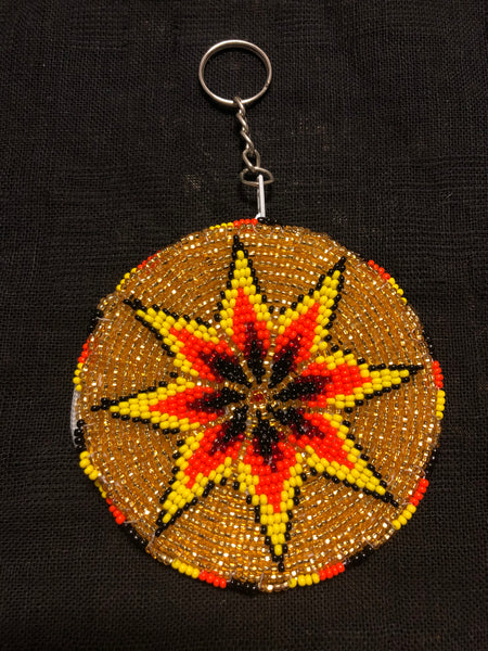 Round change purse with glass beadwork and key ring