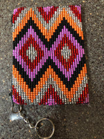 Guatemalan handcrafted glass beadwork change purse with key ring. 4” x 3”. SALE!!