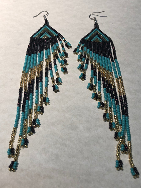 Guatemalan handcrafted glass seed beads earrings in Angel Wings motif.
