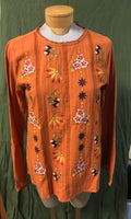 Rust color long sleeve blouse with embroidery all over