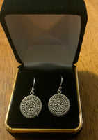 Sterling silver circular mandala earrings. PS22