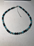Genuine Turquoise, Black Onyx, and sterling silver in an adjustable length choker necklace.  SR134