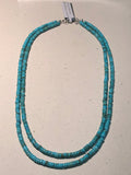Genuine Turquoise two strand necklace in 18” and sterling silver.  SR146