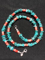 Genuine Natural Turquoise wafers with genuine Spiney Oyster Shell 23” A.S.