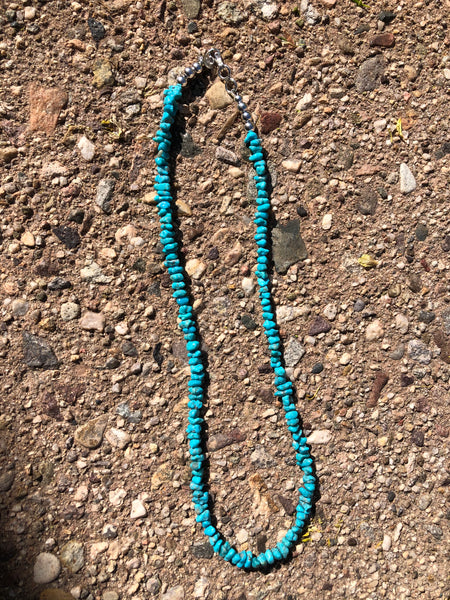 Deep Blue Genuine Campitos Turquoise mini nuggets in an 18” length and sterling  silver beads and clasp. A.S.   CN11 FREE SHIPPING IN THE CONTINENTAL USA.