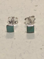 Genuine Turquoise square sterling silver mini posts earrings. PS17