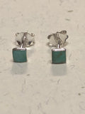 Genuine Turquoise square sterling silver mini posts earrings. PS17