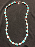 Genuine Campitos Turquoise and Spiney Oyster Shell necklace with sterling silver clasp.  AS503. 24”