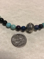 Sterling silver, genuine turquoise, purple tiger eye, mother of Pearl, green sediment Jasper necklace.  SR114 FREE SHIPPING IN THE CONTINENTAL USA.