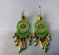 Guatemalan Native Dream Catcher earrings made from glass seed beads