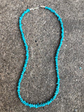 Genuine Campitos Turquoise With sterling silver beads and clasp.  20” by A.S.  AS-607 FREE SHIPPING IN THE CONTINENTAL USA.