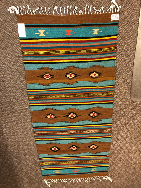 Zapotec handwoven wool rug in a 30” x 60” size.  #0011