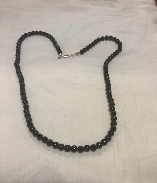 Black Onyx 24” necklace with Sterling Silver. 6mm stone beads.  SR106