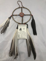 Navajo made Medicine Wheel 5” Natural feather and sinue by Nathan Boyd