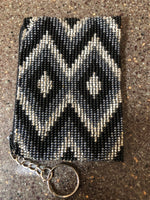 Guatemalan handcrafted glass beadwork change purse with key ring. 4” x 3”. SALE!!!