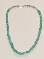 Genuine Campitos Turquoise necklace with sterling silver handcrafted bench beads.  22”.  By A.S.    9