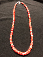 An 18” grade AA Spiney Oyster Shell necklace with sterling silver beads and sterling silver hook and latch clasp.