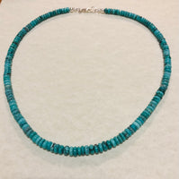 Natural Gem Quality Turquoise necklace. Almost 20” long.  Sterling silver  JK-7