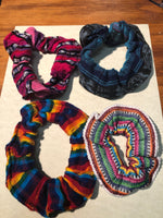 4 Guatemalan handwoven cotton hair scrunchie or wrist bracelet