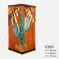 Half square candle holder with saguaro