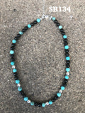 Genuine Turquoise, Black Onyx, and sterling silver in an adjustable length choker necklace.  SR134