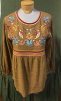 Embroidered bodice with long sleeves in medium brown