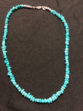 Deep Blue Genuine Campitos Turquoise mini nuggets in an 18” length and sterling silver beads and clasp.