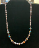 Genuine Pen shell necklace 16” long with composite Kingman turquoise and Spiney Oyster Shell.  Sterling Silver. Z1021
