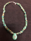 Vintage Genuine Turquoise necklace with sterling silver, 18”, by A.S.   V-103 FREE SHIPPING IN THE CONTINENTAL USA.