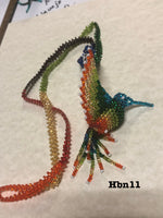 Guatemalan hand crafted glass bead Hummingbird necklace, 24” long